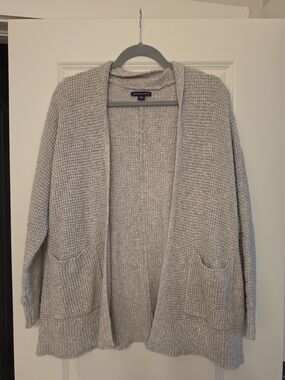 American Eagle Outfitters Light Gray Open-Front Knit Cardigan